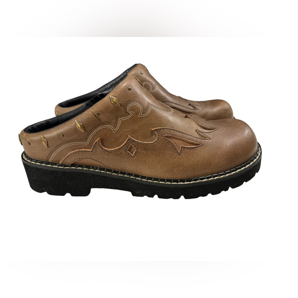 Roper Brown Tan Leather Mules with Slip-On Design